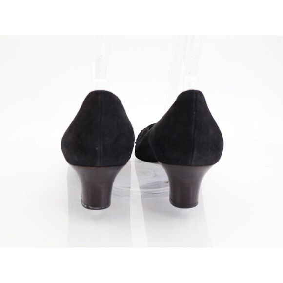 Salvatore Ferragamo Pump Women Size 7.5 B Black Suede Patent Cap Toe Square Toe - Picture 4 of 10